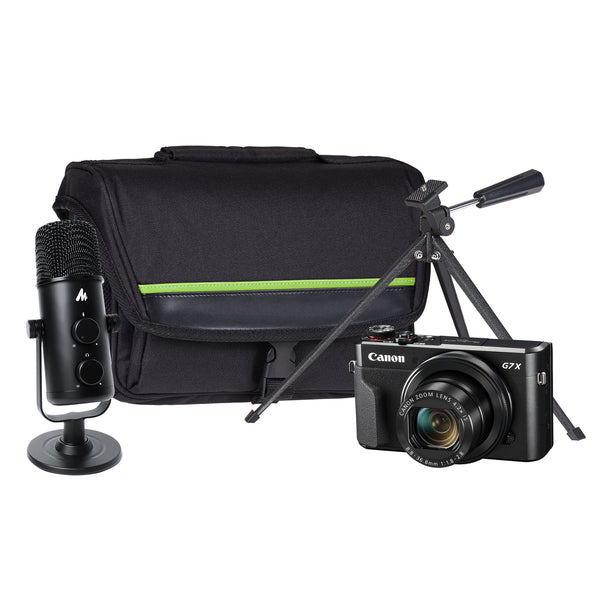 Canon PowerShot G7X MK II Vlogger Kit inc Camera, Studio Desktop Microphone, Case & Tripod - SDG Exclusive
