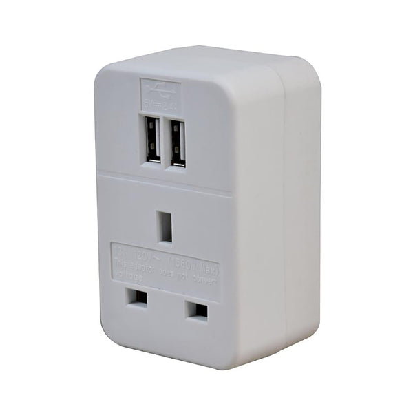 Maplin UK to US Travel Adapter Plug with 2x USB-A - White