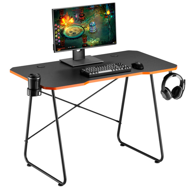 Maplin Gaming Desk with Cup Holder and Headphone Holder Black/Orange