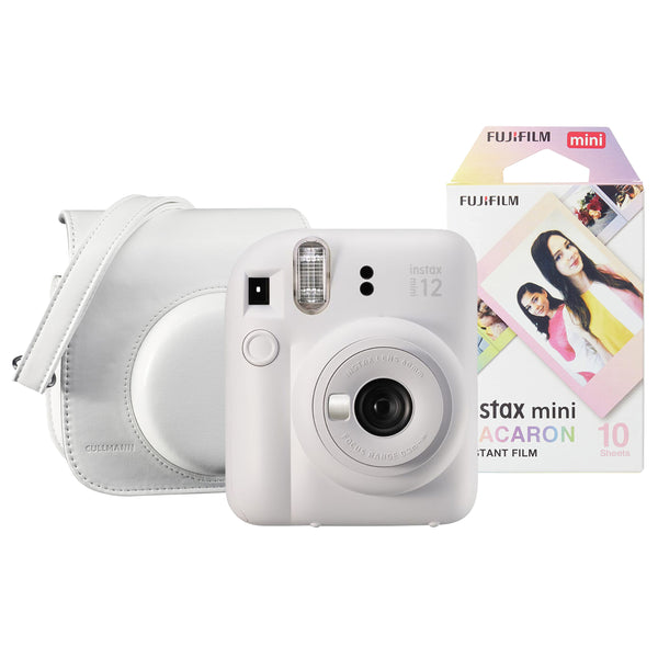 Fujifilm Instax Mini 12 Instant Camera Kit with 10 Shot Macaron Film & Case - Clay White