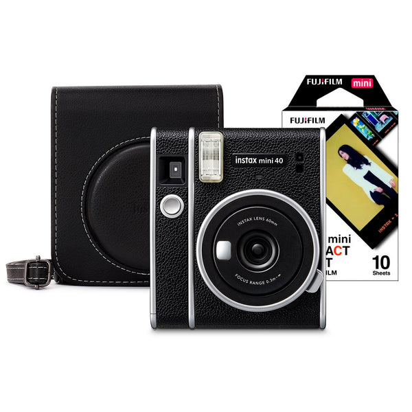 Fujifilm Instax Mini 40 Instant Camera with 10 Shot Contact Sheet Deco Film and Case  Black