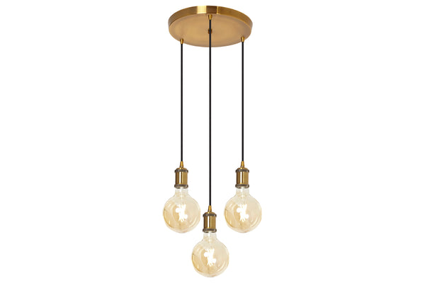 4lite Decorative 3 Light Circular Ceiling Pendant - Antique Brass
