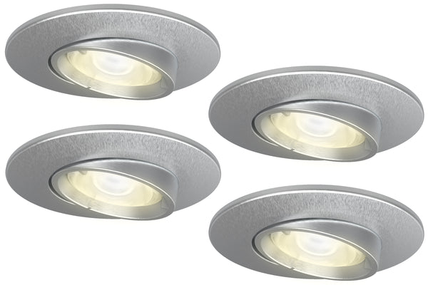 4lite IP20 GU10 Fire-Rated Adjustable Downlight - Satin Chrome, Pack of 4