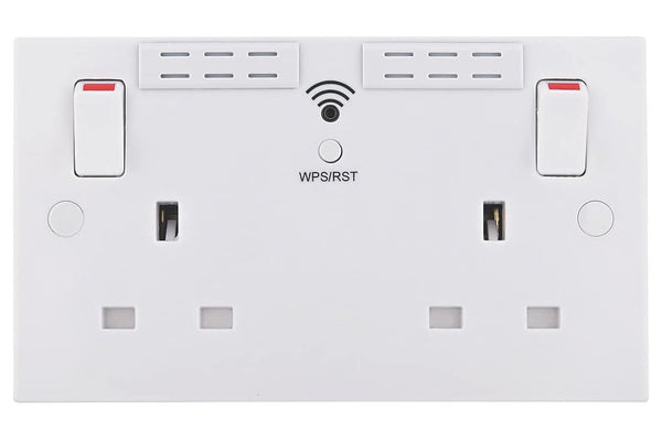 British General Square Edge 13A 2 Gang Switched Socket with Wi-Fi Extender - White