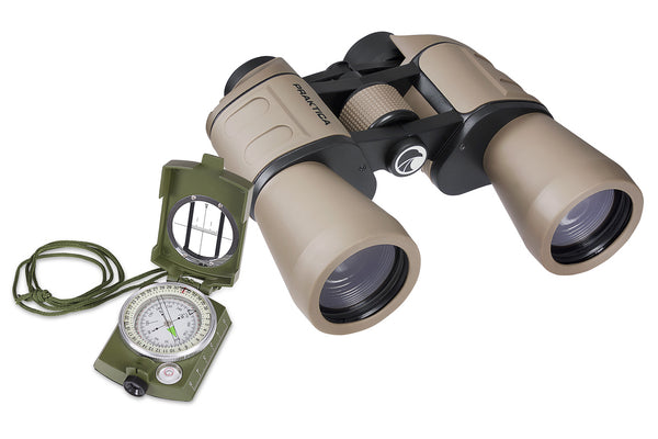 PRAKTICA Falcon12x50mm Field Binoculars with Military Waterproof Compass - Sand