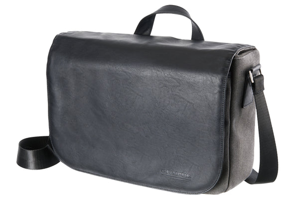Olympus Black PU & Canvas Messenger Bag