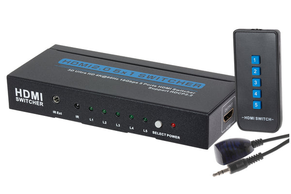 MPS HDMI Switch 5 Ports In 1 Port Out Ultra HD 4K@60Hz with Remote Control