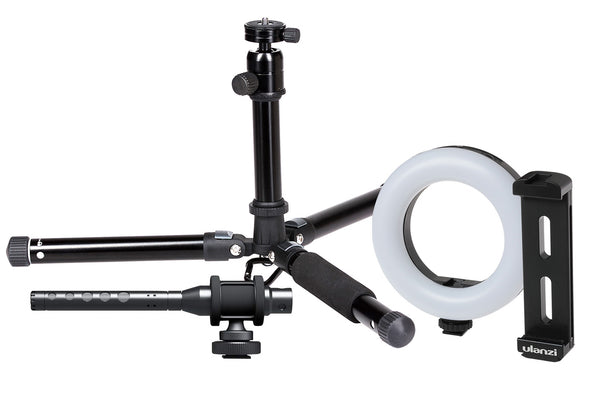 ProSound Vlogger Kit 1 with Portable Mid Size Tripod, iPad/iPhone Holder, LED Ring Light & Shotgun Microphone