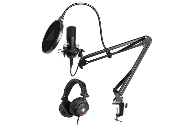 Maono USB Condenser Cardioid Microphone with Boom Arm and Headphones