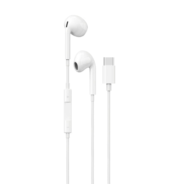 Maplin Wired Earbuds USB-C Hands Free Calling Volume Button - White