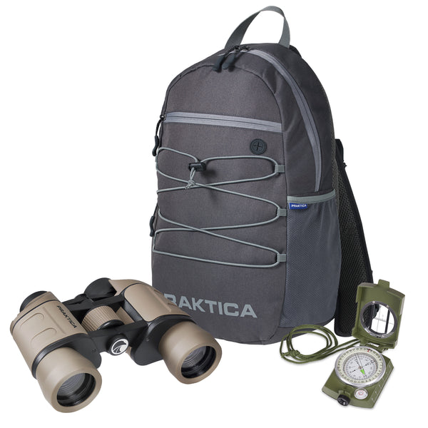 PRAKTICA Falcon 8x40mm Porro Prism Field Binocular Sand + Compass & Backpack