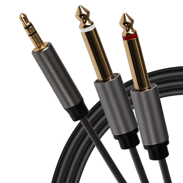 ProSound Twin 1/4" 6.35mm 2 Pole Jack Plugs to Single 3.5mm 3 Pole TRS Jack Plug Cable 3m