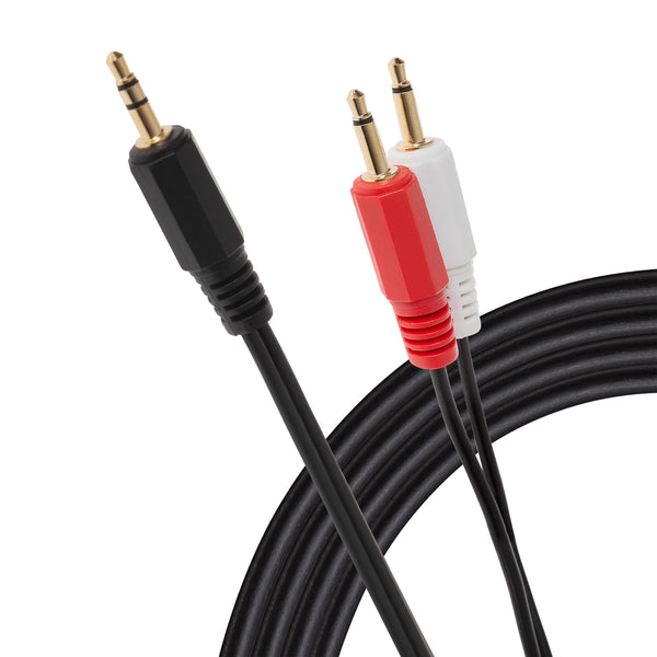 Maplin 3.5mm Aux Stereo 3 Pole TRS Jack Plug to Twin 3.5mm 2 Pole Jack Plug Cable 2m Black
