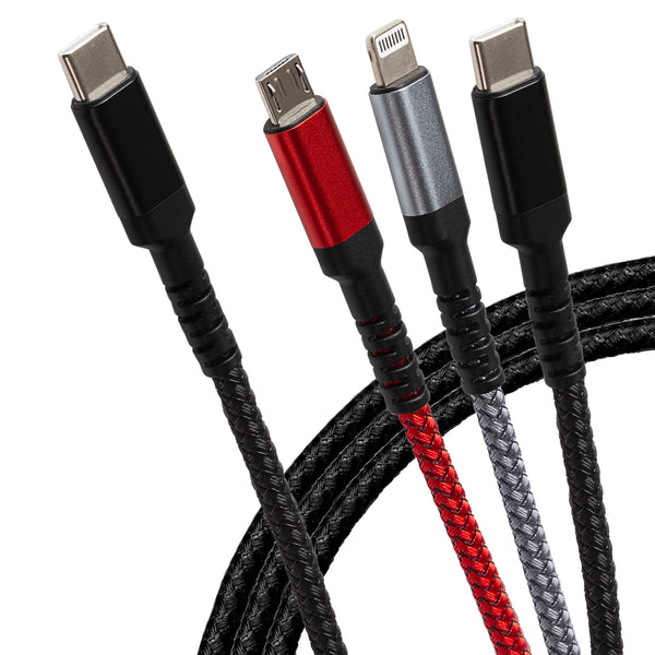 Maplin USB-C to 3 in 1 Multi Charging Cable Braided USB-C/ Lightning / Micro USB-B 100W PD 1.2m