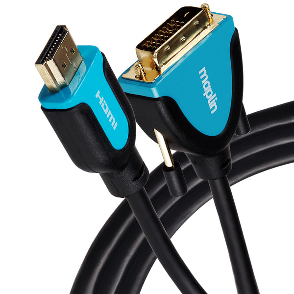 Maplin DVI-D Dual Link 24 + 1 Pin to HDMI Cable 3m Black