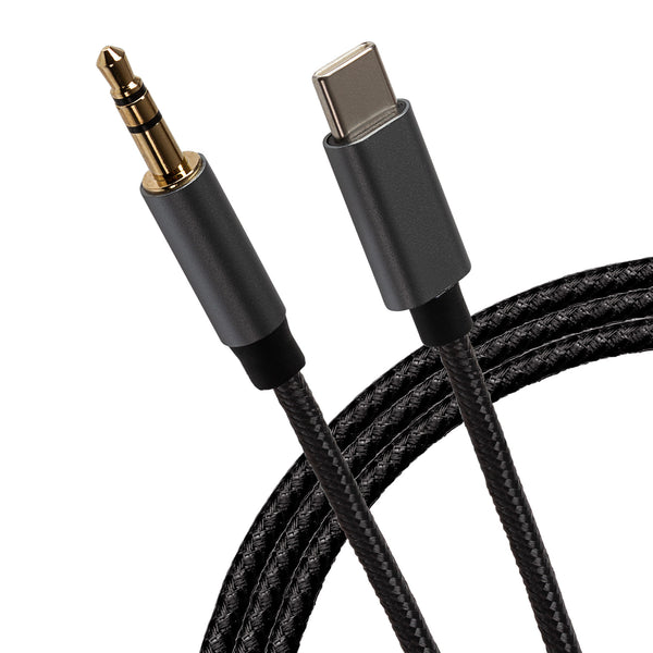 Maplin USB-C to 3.5mm Male Aux Stereo 3 Pole TRS Jack Plug Cable Braided 2m