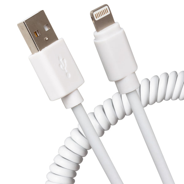 Maplin USB-A to Lightning Connector Coiled Curly Cable 12W Extending to 0.5m White