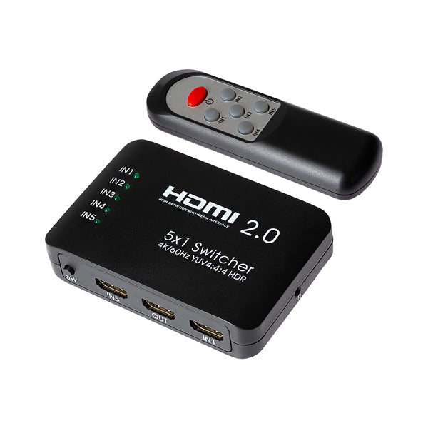Maplin HDMI Switch 5 Ports In 1 Port Out Ultra HD 4K@60Hz with Remote Control