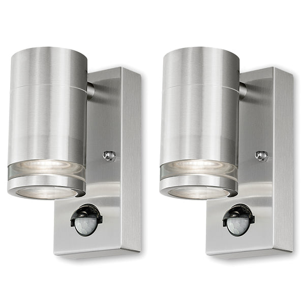 4lite Marinus GU10 Single Direction Outdoor Wall Light with PIR - Stainless Steel
