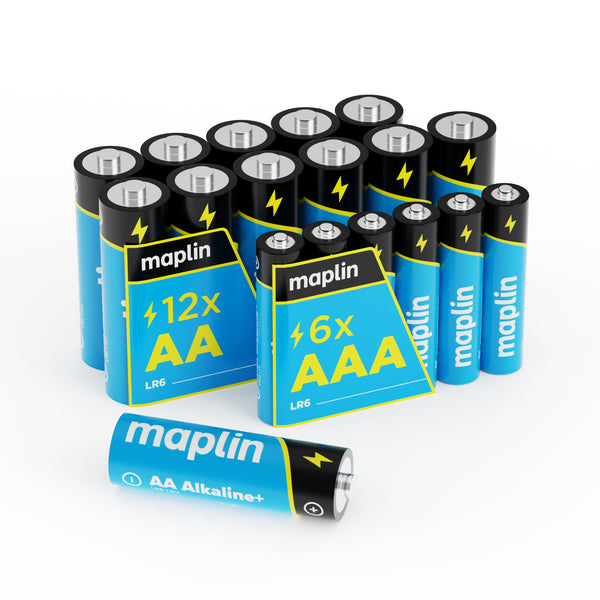 Maplin 12x AA LR6 /6x AAA LR03 1.5V Alkaline Batteries 7 Year Shelf Life High Performance