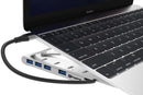 ProperAV Laptop or Tablet Stand Portable with Built in 100W USB-C Hub 4 x USB-A Port Aluminium Construction Silver
