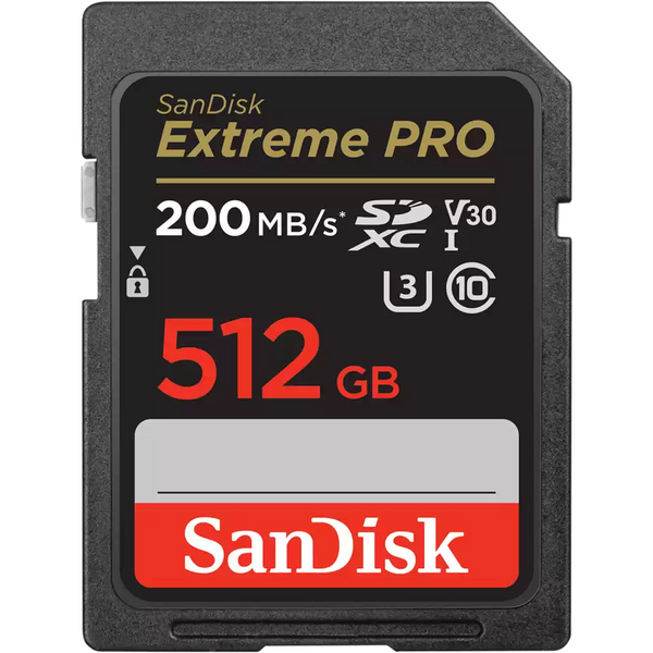 SanDisk 512GB Extreme Pro SDXC Class 10 Card 200 MB/s, 140 MB/s Class 3 (U3)