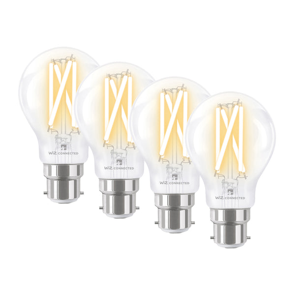 4lite WiZ Connected A60 Filament Clear WiFi LED Smart Bulb - B22 Bayonet Cap