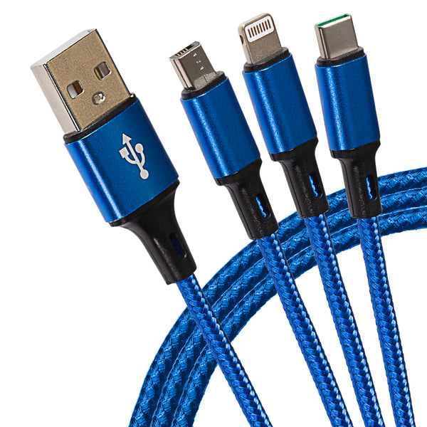 Maplin USB-A to 3 in 1 Multi Charging Cable Braided USB-C/ Lightning Micro USB-B 1.2m