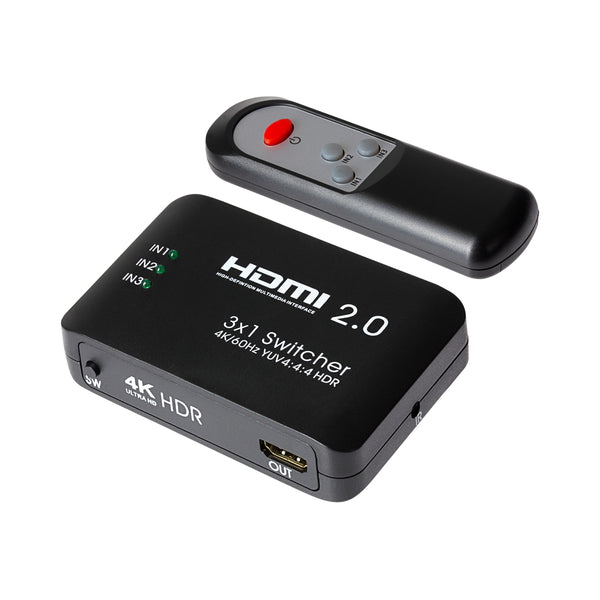 Maplin HDMI Switch 3 Ports In 1 Port Out Ultra HD 4K@60Hz with Remote Control