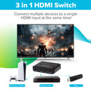 Maplin HDMI Switch 3 Ports In 1 Port Out Ultra HD 4K@60Hz with Remote Control