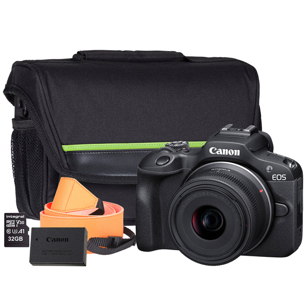 Canon EOS R100 APS-C Camera Kit inc RF-S 18-45mm Lens, Sandisk 32GB SD Card, Additional LP-E17 Battery, Neck Strap & Case - Very Exclusive
