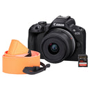 Canon EOS R50 Camera Kit inc RF-S 18-45mm Lens, Sandisk 128GB SD Card & Neck Strap - Black