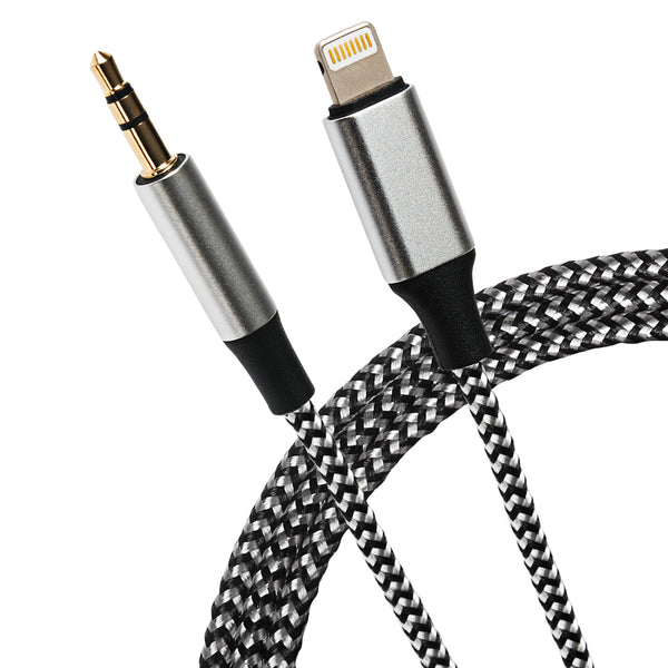 Maplin Lightning Connector to 3.5mm Male Aux Stereo 3 Pole Jack Plug Braided Cable 1m Silver