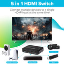 Maplin HDMI Switch 5 Ports In 1 Port Out Ultra HD 4K@60Hz with Remote Control