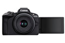 Canon EOS R50 Camera Kit inc RF-S 18-45mm Lens, Sandisk 128GB SD Card & Neck Strap - Black