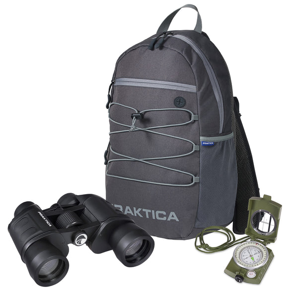 PRAKTICA Falcon 8x40mm Porro Prism Field Binocular Black + Compass & Backpack