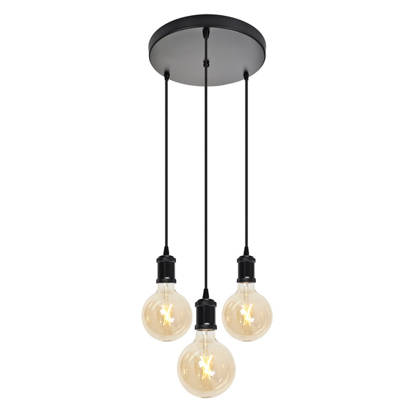 4lite Decorative 3 Light Circular Ceiling Pendant (Bulbs Not Included) - Black