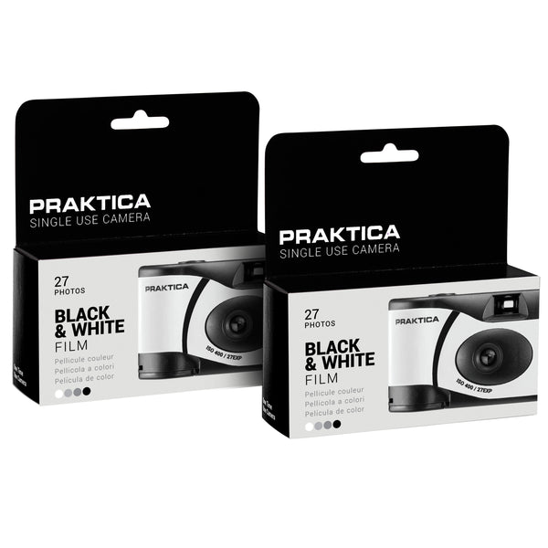 PRAKTICA Single Use Disposable Black & White Film Camera with Flash - Black