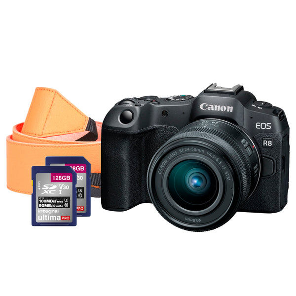 Canon EOS R8 Full Frame Mirrorless Camera inc 2x 128GB SD Cards & Neck Strap