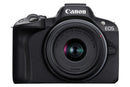 Canon EOS R50 Camera Kit inc RF-S 18-45mm Lens, Sandisk 128GB SD Card & Neck Strap - Black