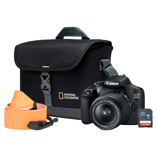 Canon EOS 2000D Camera Kit 18-55mm IS Lens, Sandisk 32GB Lowepro Bag Neck Strap