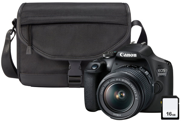 Canon EOS 2000D DSLR Camera + EF-M18-55mm IS Lens + SB130 + 16GB Kit - Black