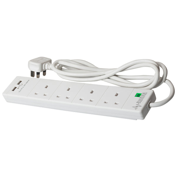 SMJ 4 Socket Extension Lead 13A with 2x USB-A Ports 2m White