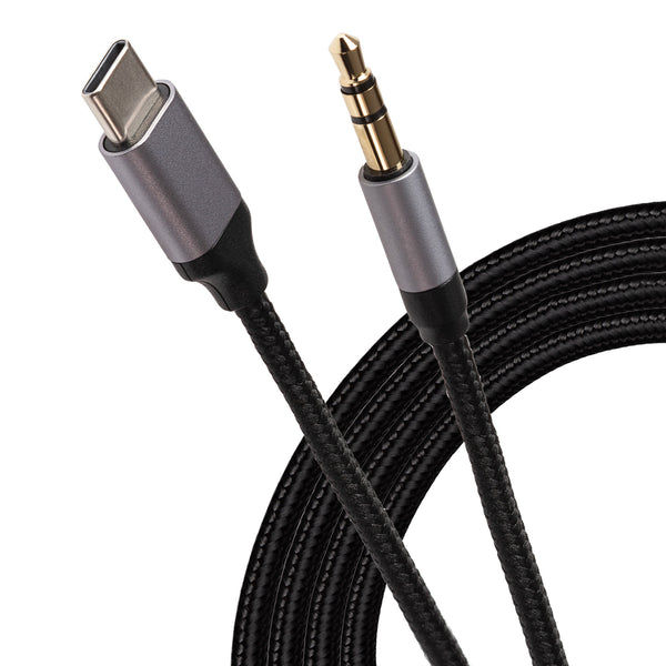 Maplin USB-C to 3.5mm Male Aux Stereo 3 Pole TRS Jack Plug Cable Braided- 1m Black