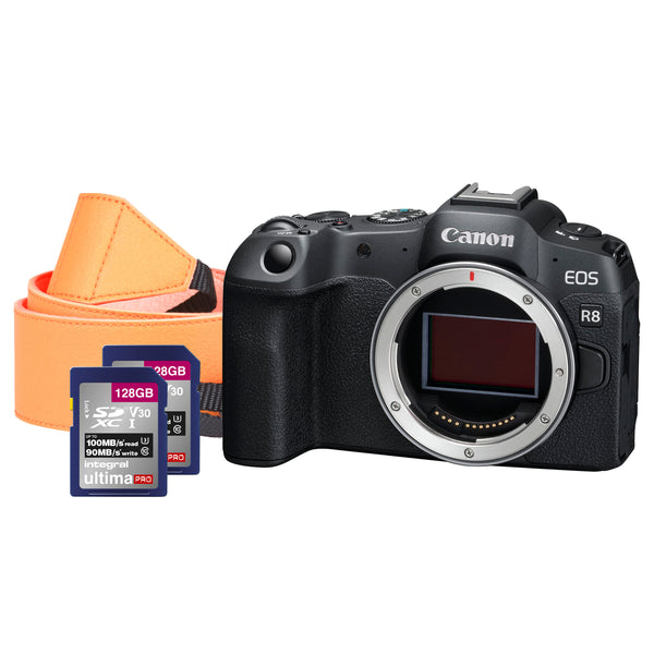 Canon EOS R8 Full Frame Mirrorless Camera inc 2x 128GB SD Cards & Neck Strap