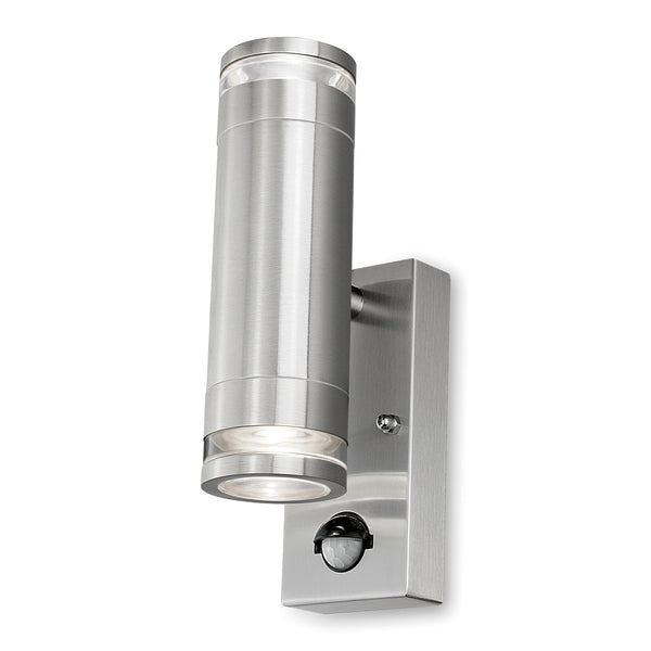 4lite Marinus GU10 Bi-Directional Outdoor Wall Light with PIR - Stainless Steel