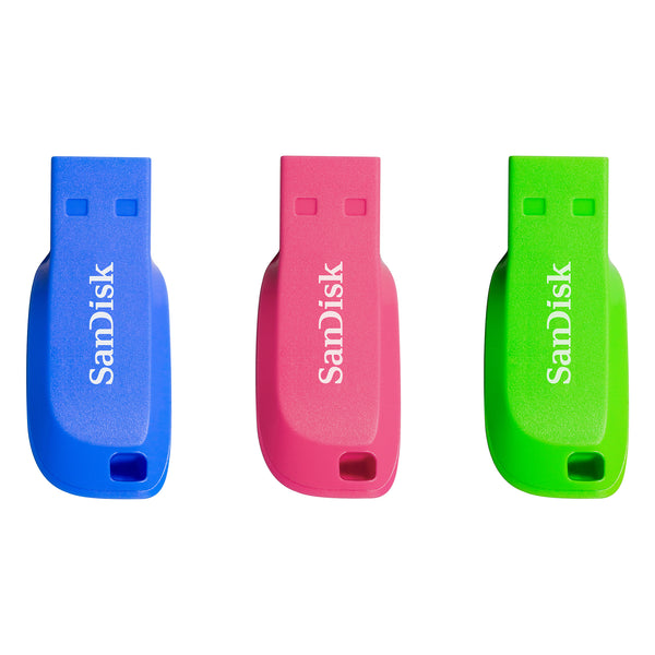 SanDisk 32GB Cruzer Blade USB 2.0 Flash Drive 3 Pack - Blue, Green and Pink