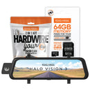 Road Angel Halo Vision 3 Rear View Mirror 1080p Dual Dashcam inc 64GB MicroSD Card & Hardwiring Kit