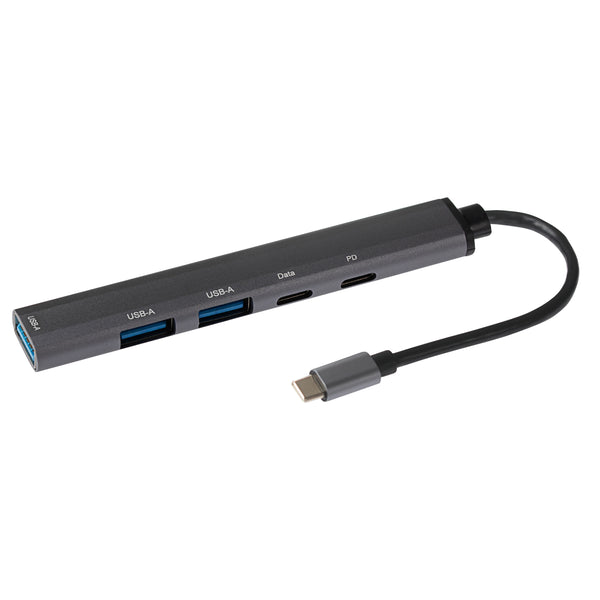 Nikkai USB-C Multiport Hub to 3x USB-A 3.0 / 2x Super Speed USB-C with 13cm Cable - Silver