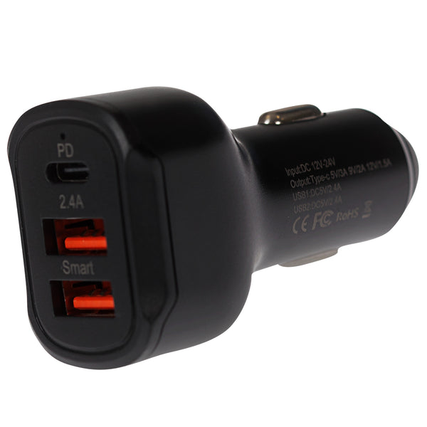 Maplin 2x USB-A / 1x USB-C Power Delivery High Speed USB Car Charger